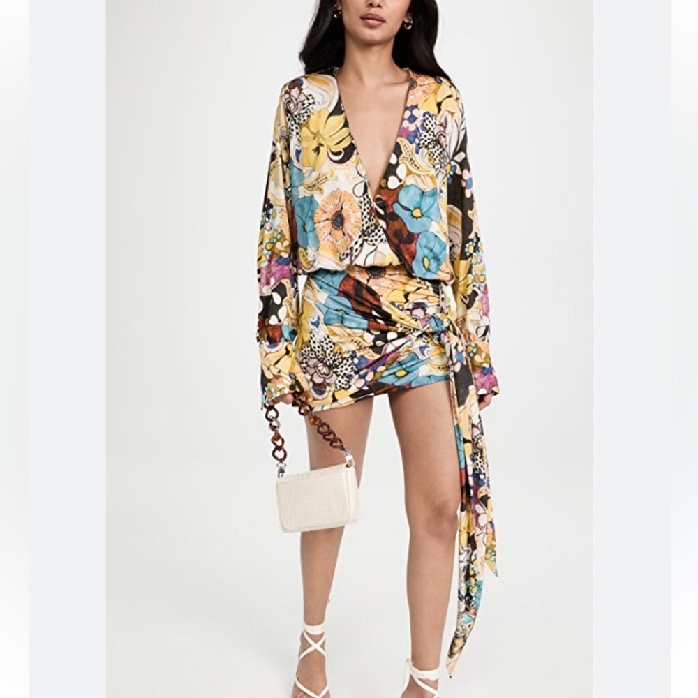 ALEXIS *Monica* 60s style floral grove print mini dress w self sash M
